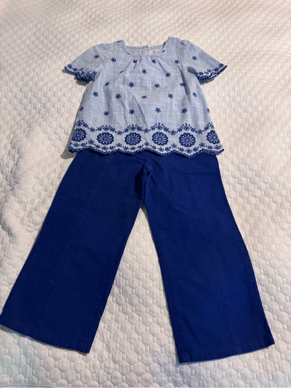 Gymboree Girls Blue Embroidered Top & Royal Blue Pants Set - Size 7